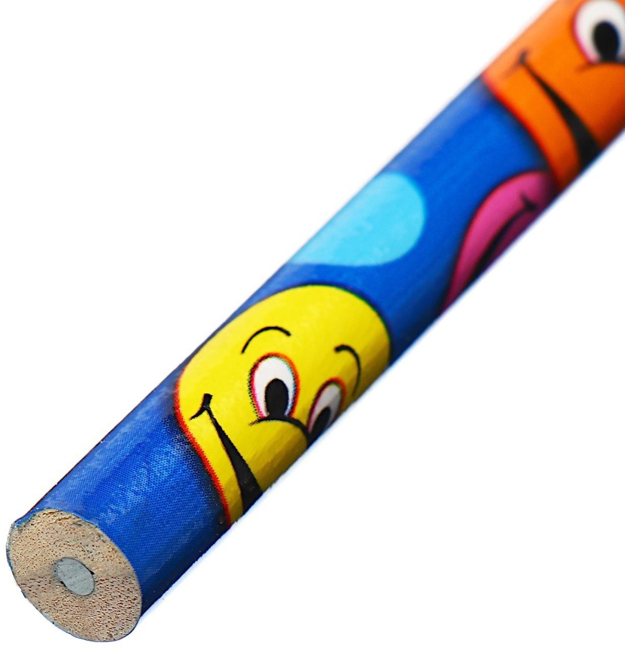 Карандаш чернографитный НВ с ластиком, корпус круглый, Смайлы