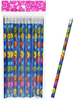 Карандаш чернографитный НВ с ластиком, корпус круглый, Смайлы