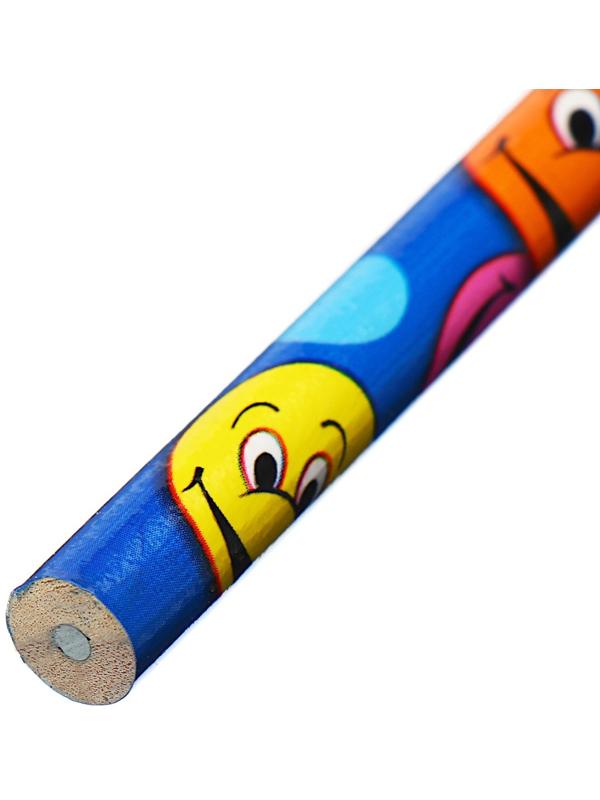 Карандаш чернографитный НВ с ластиком, корпус круглый, Смайлы
