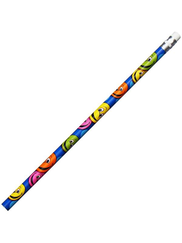Карандаш чернографитный НВ с ластиком, корпус круглый, Смайлы