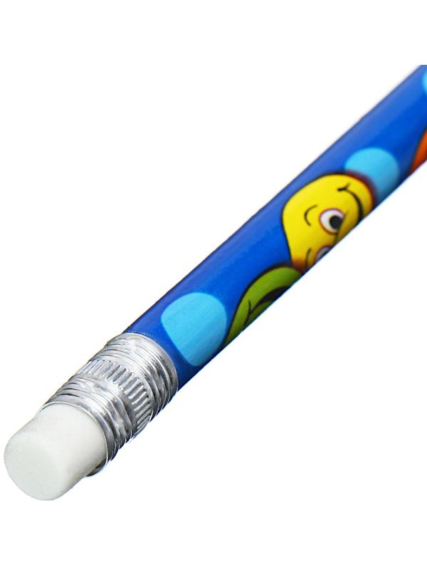 Карандаш чернографитный НВ с ластиком, корпус круглый, Смайлы