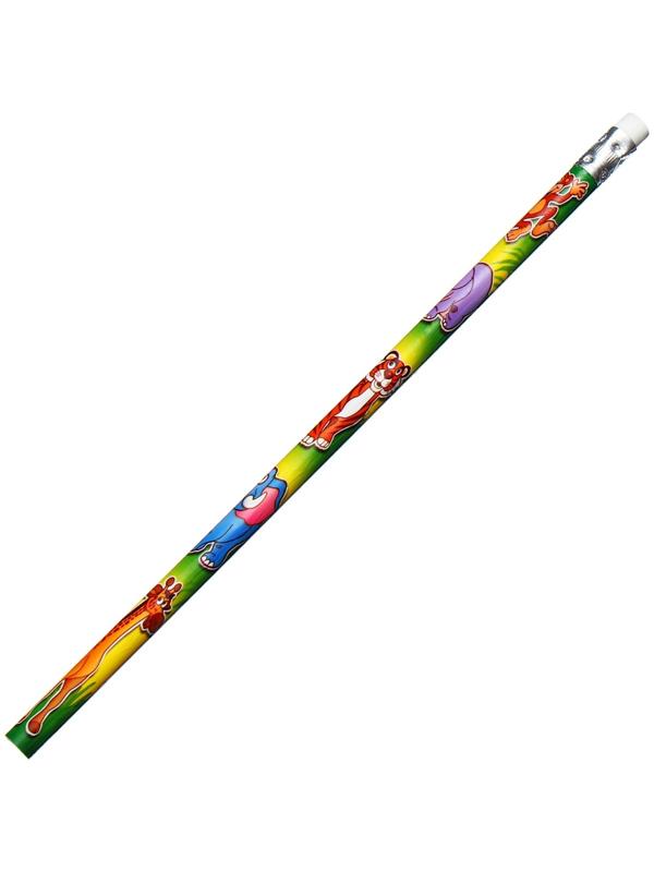 Карандаш чернографитный НВ с ластиком, корпус круглый, Зоопарк