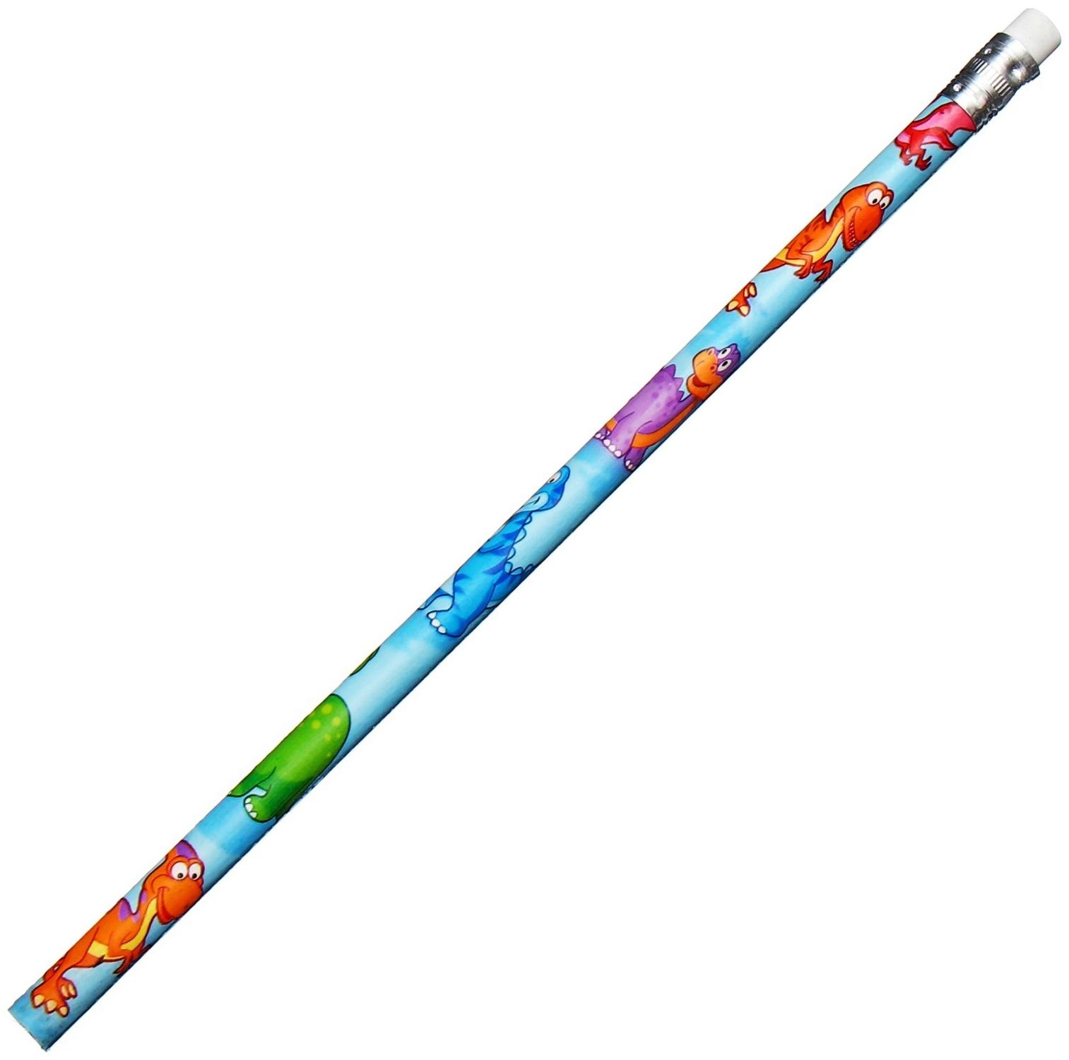 Карандаш чернографитный НВ с ластиком, корпус круглый, Динозаврики