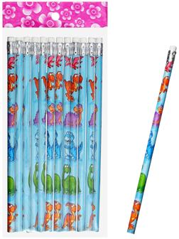 Карандаш чернографитный НВ с ластиком, корпус круглый, Динозаврики