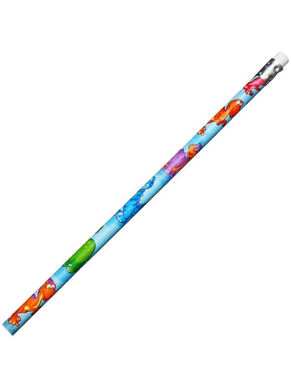 Карандаш чернографитный НВ с ластиком, корпус круглый, Динозаврики