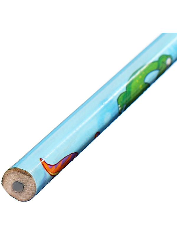 Карандаш чернографитный НВ с ластиком, корпус круглый, Динозаврики