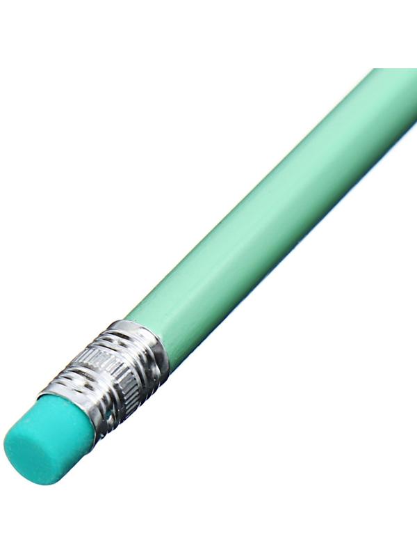 Карандаш чернографитный НВ с ластиком, корпус треугольный, Пастель мятный