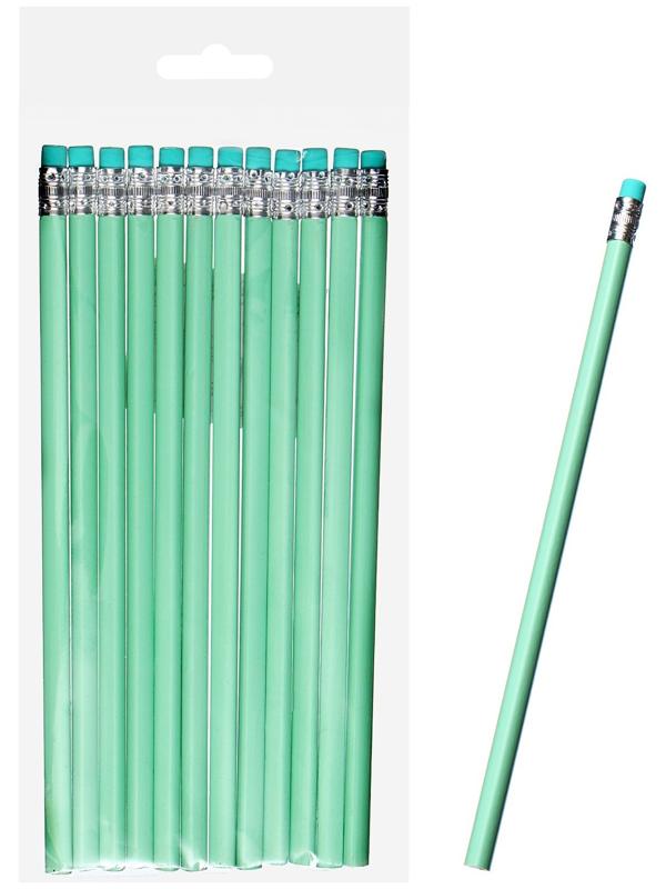 Карандаш чернографитный НВ с ластиком, корпус треугольный, Пастель мятный