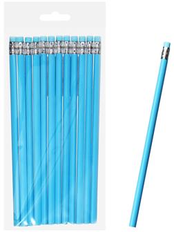 Карандаш чернографитный НВ с ластиком, корпус треугольный, Пастель голубой