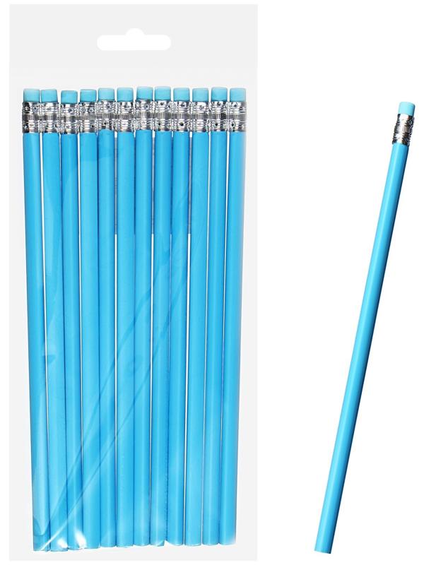 Карандаш чернографитный НВ с ластиком, корпус треугольный, Пастель голубой