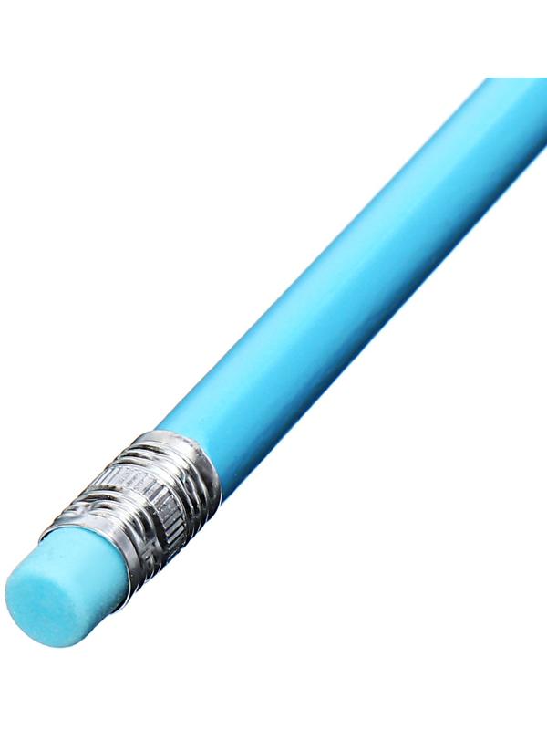 Карандаш чернографитный НВ с ластиком, корпус треугольный, Пастель голубой