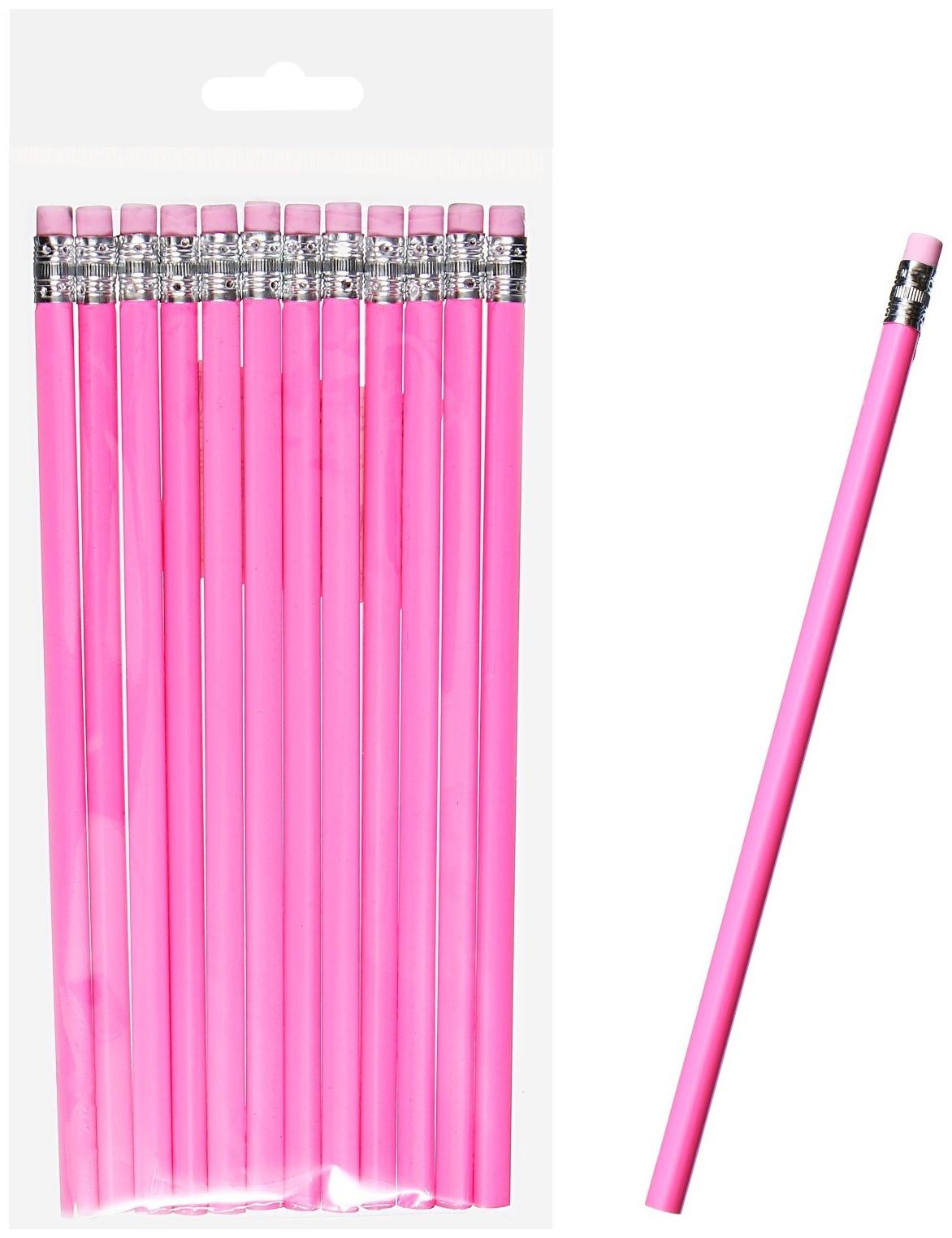 Карандаш чернографитный НВ с ластиком, корпус треугольный, Пастель розовый