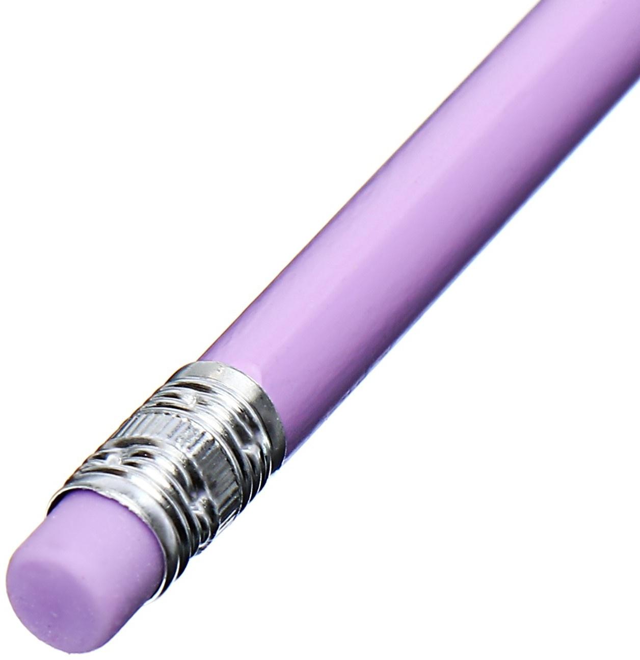 Карандаш чернографитный НВ с ластиком, корпус треугольный, Пастель сиреневый