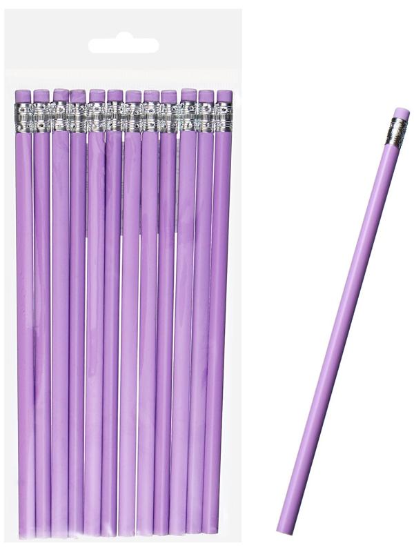 Карандаш чернографитный НВ с ластиком, корпус треугольный, Пастель сиреневый