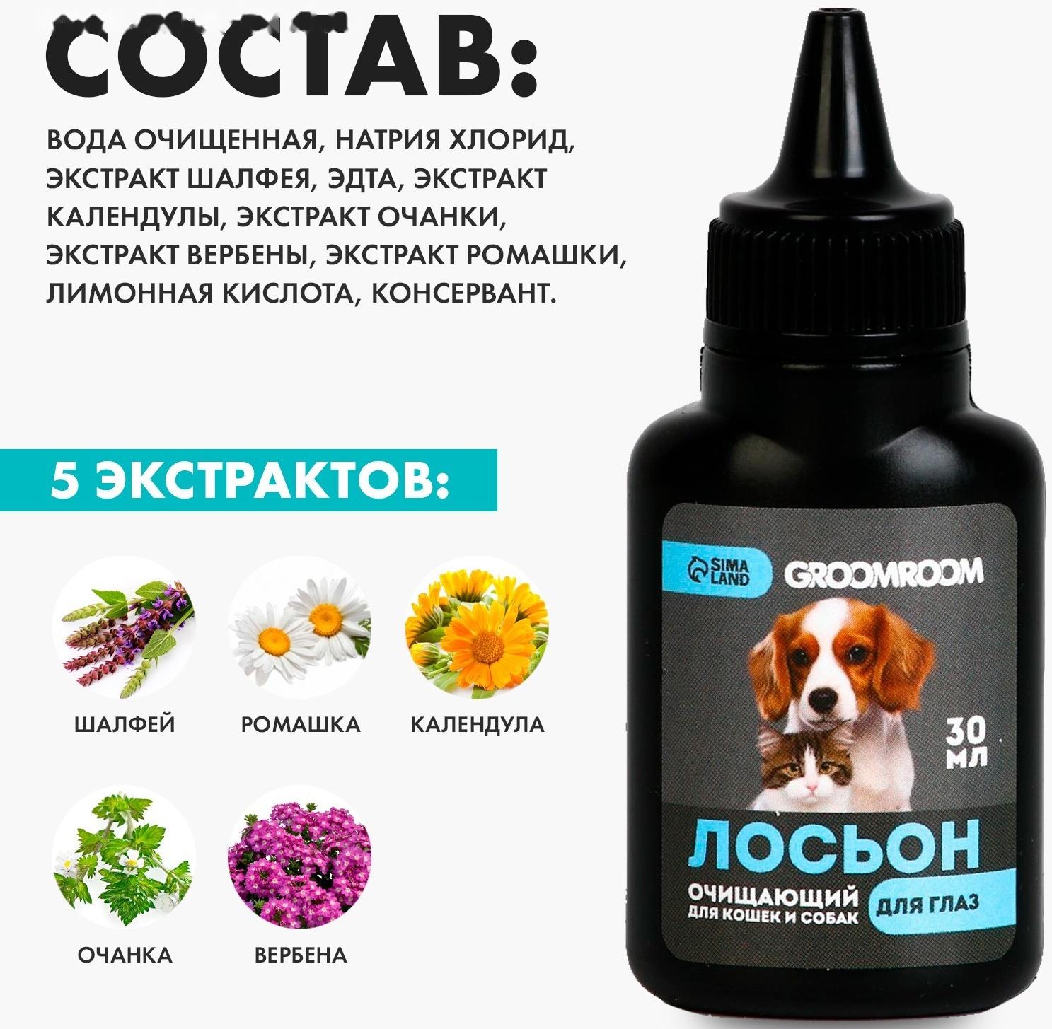Лосьон для глаз Groomroom для кошек и собак, 30 мл