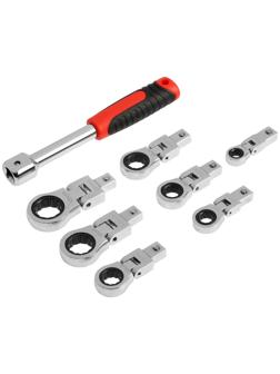 Набор трещоточных ключей ТУНДРА, CrV, сменные поворотные головки 8 - 19 мм, 72 зуба, 8 шт.