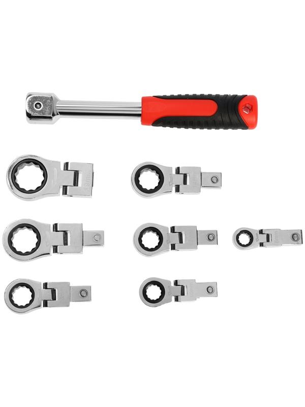 Набор трещоточных ключей ТУНДРА, CrV, сменные поворотные головки 8 - 19 мм, 72 зуба, 8 шт.