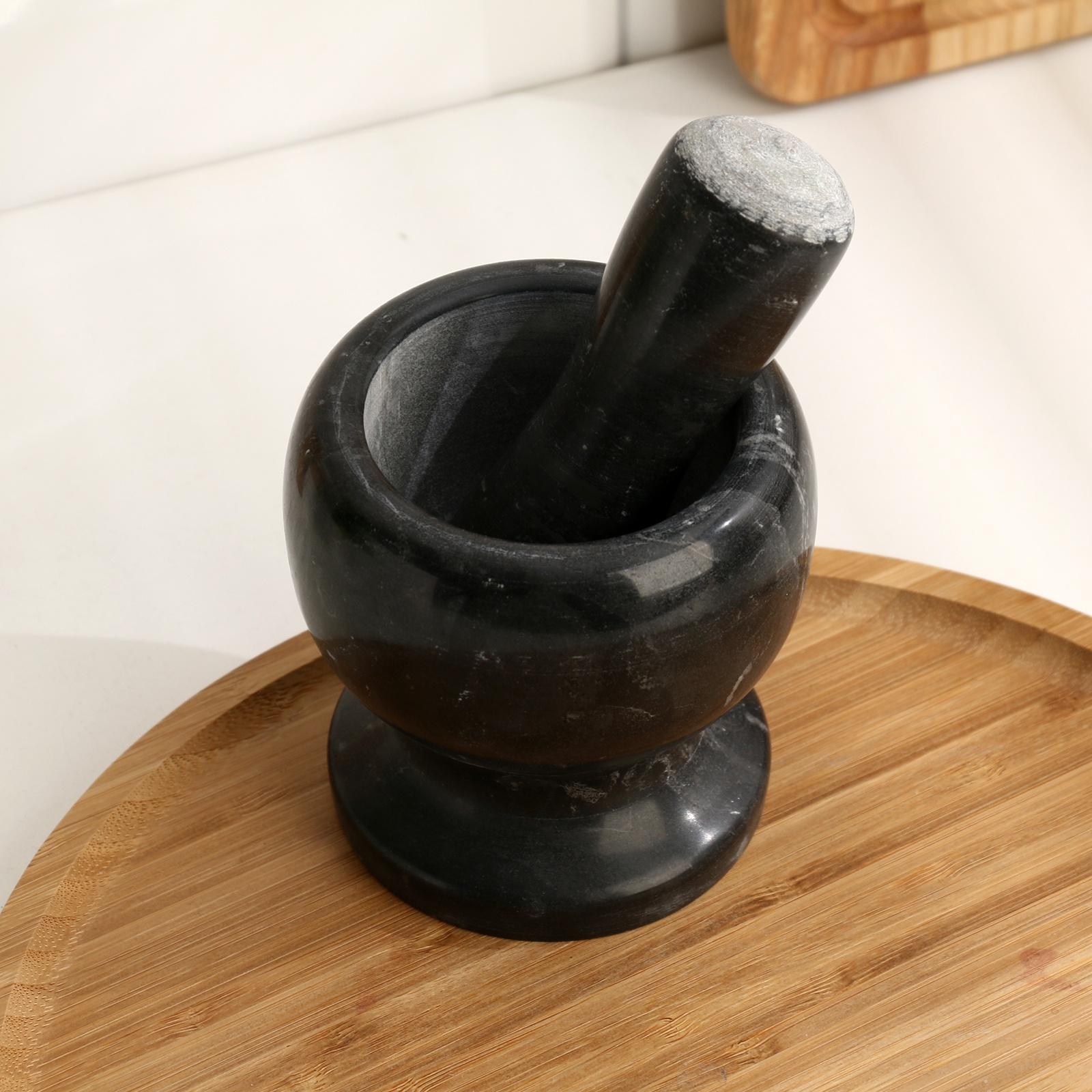 Ступка с пестиком из камня средняя, черный мрамор, в коробке