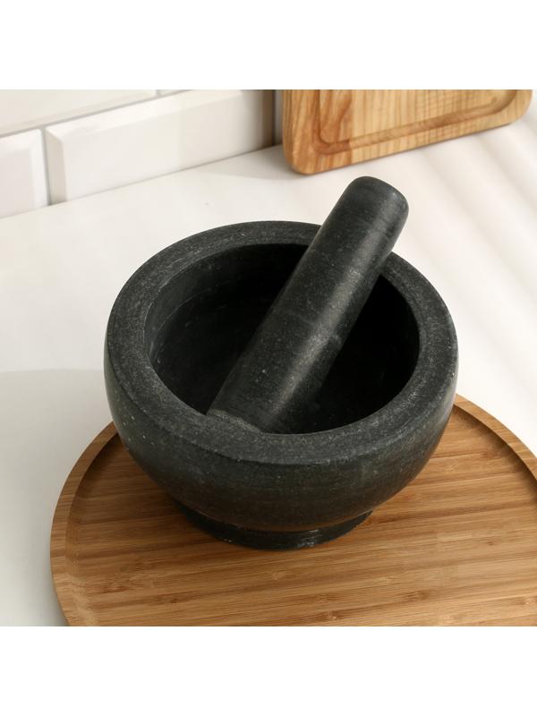 Ступка с пестиком из камня большая, черная, в коробке