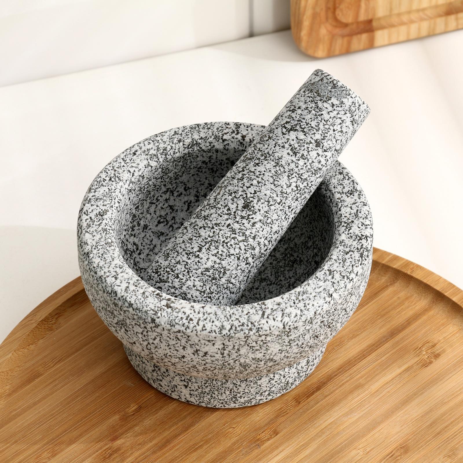Ступка с пестиком из камня большая, серая, в коробке