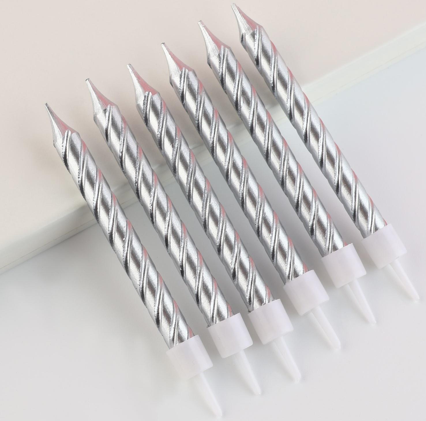 Свечи в торт, серебро, 6 шт, 8,5 х 15 см