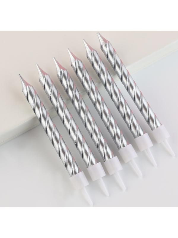 Свечи в торт, серебро, 6 шт, 8,5 х 15 см