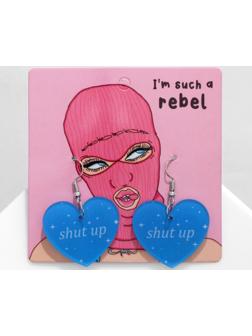 Серьги акрил Shut up, сердце, цвет бело-голубой