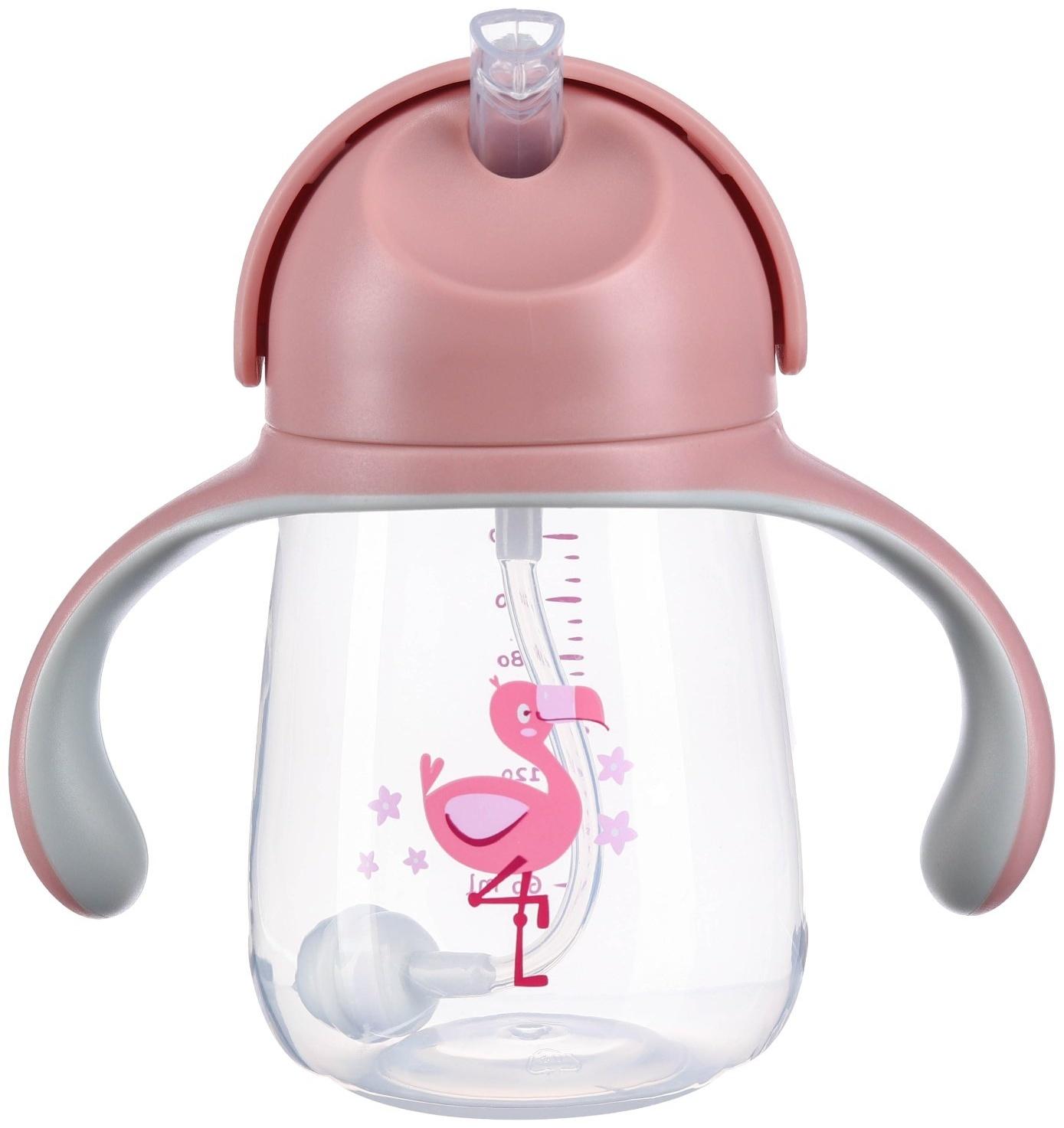 Поильник с трубочкой, Ø55мм «Фламинго», 260 мл, +9 мес., розовый