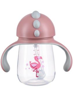 Поильник с трубочкой, Ø55мм «Фламинго», 260 мл, +9 мес., розовый