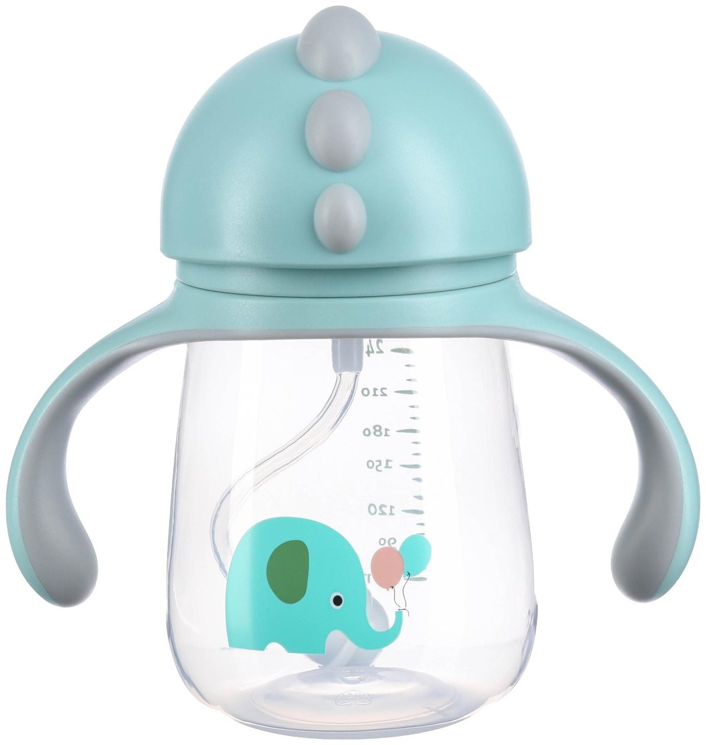 Поильник с трубочкой, Ø55мм «Слоник», 260 мл, +9 мес., серо-голубой
