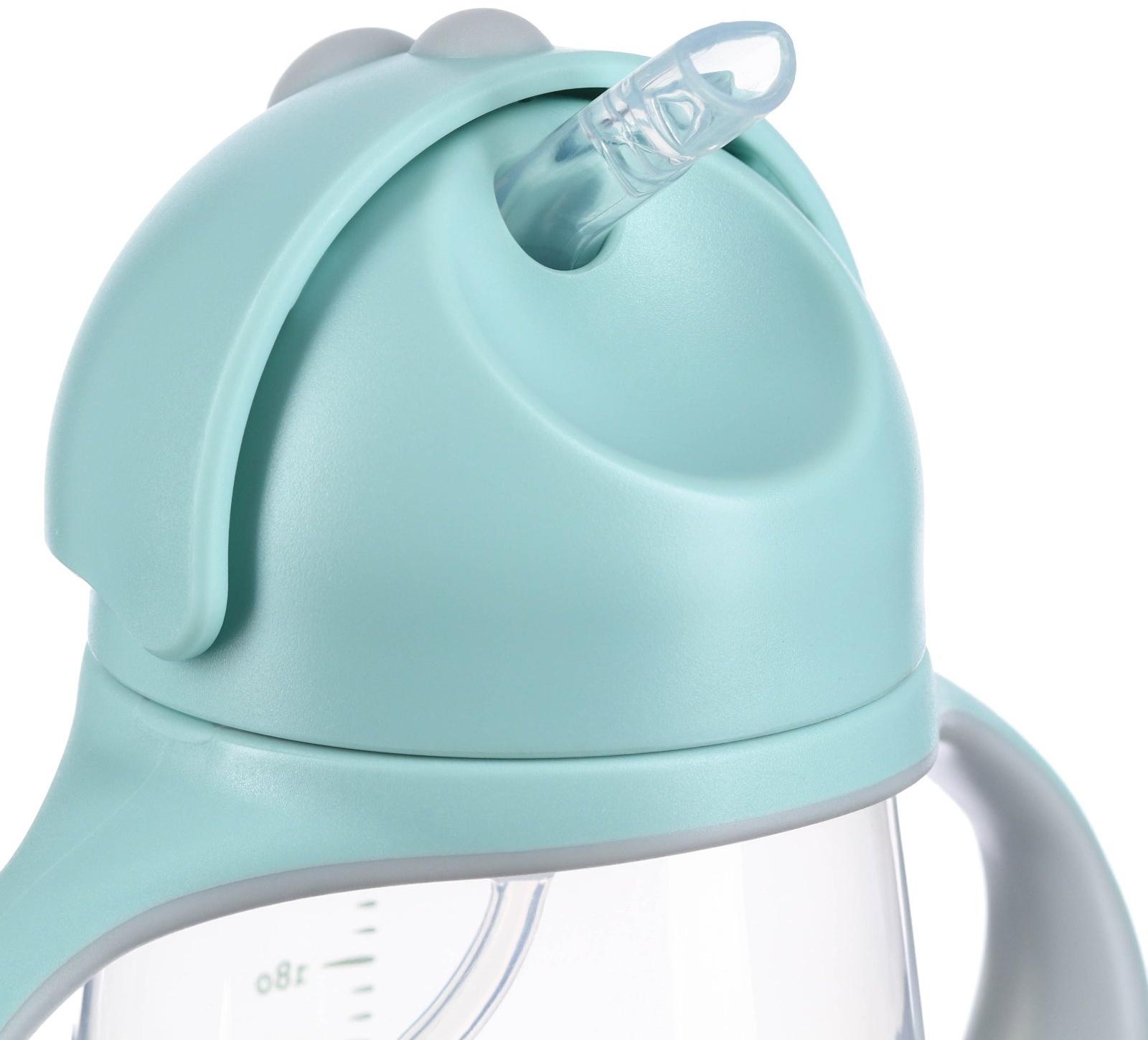 Поильник с трубочкой, Ø55мм «Слоник», 260 мл, +9 мес., серо-голубой