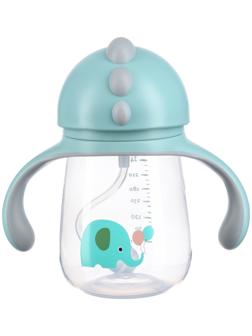 Поильник с трубочкой, Ø55мм «Слоник», 260 мл, +9 мес., серо-голубой