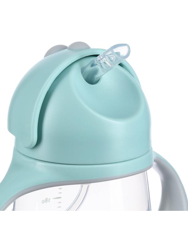 Поильник с трубочкой, Ø55мм «Слоник», 260 мл, +9 мес., серо-голубой