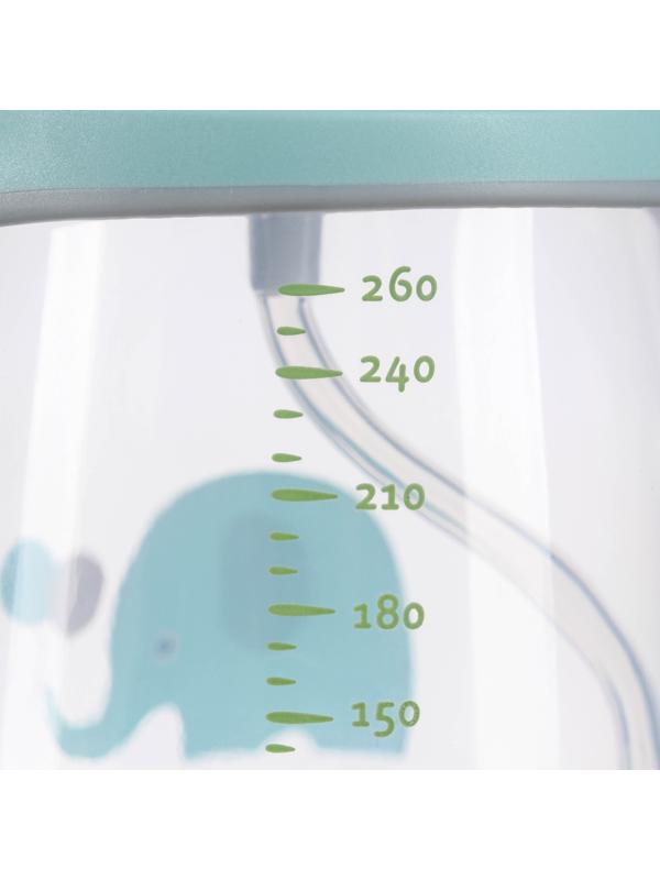 Поильник с трубочкой, Ø55мм «Слоник», 260 мл, +9 мес., серо-голубой