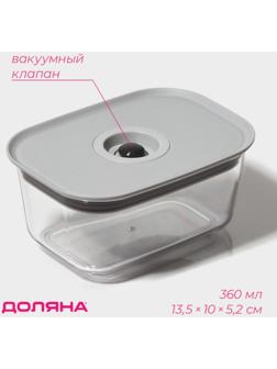 Ланч-бокс с вакуумным клапаном Доляна, 360 мл, 13,8×10×6,2 см, цвет серый