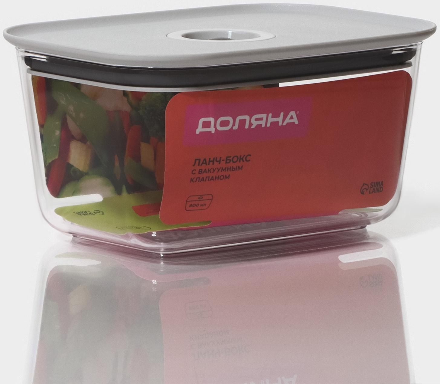 Ланч-бокс с вакуумным клапаном Доляна, 800 мл, 16,7×12×8,5 см, цвет серый