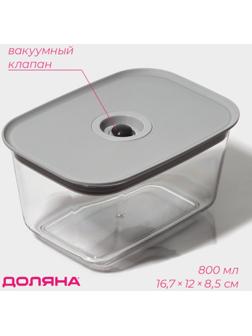 Ланч-бокс с вакуумным клапаном Доляна, 800 мл, 16,7×12×8,5 см, цвет серый