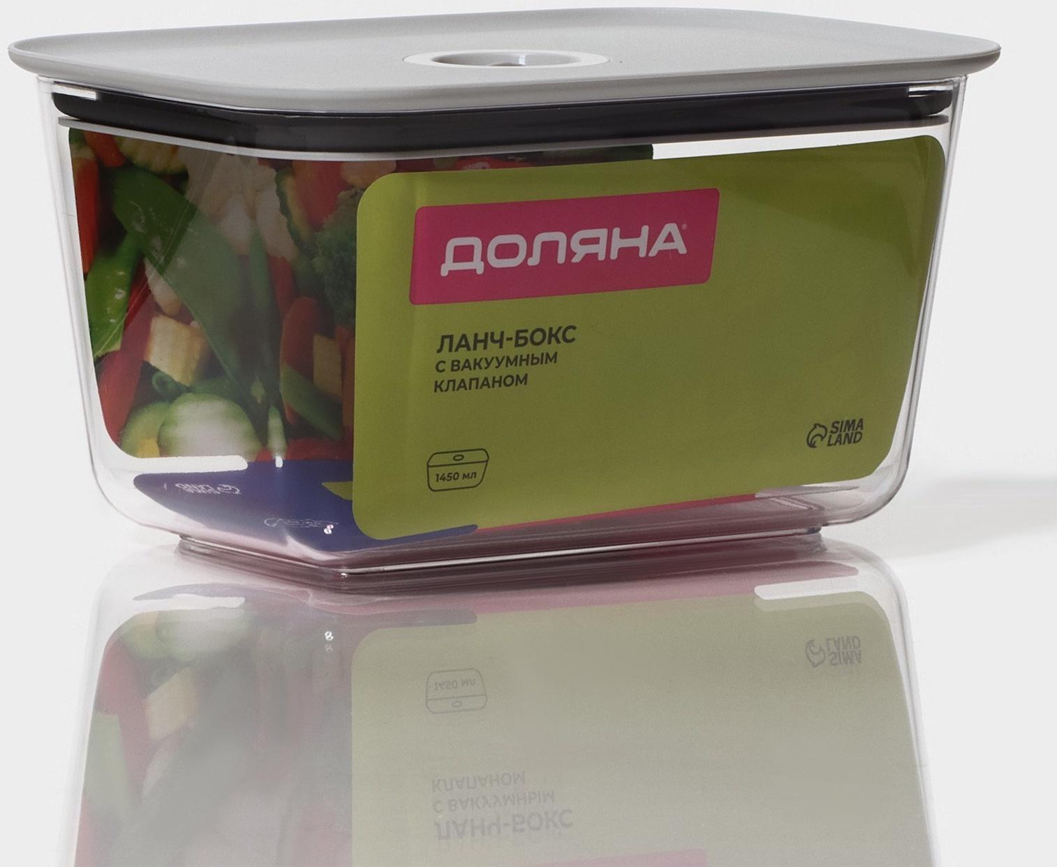 Ланч-бокс с вакуумным клапаном Доляна, 1450 мл, 19,5×14×10,5 см, цвет серый