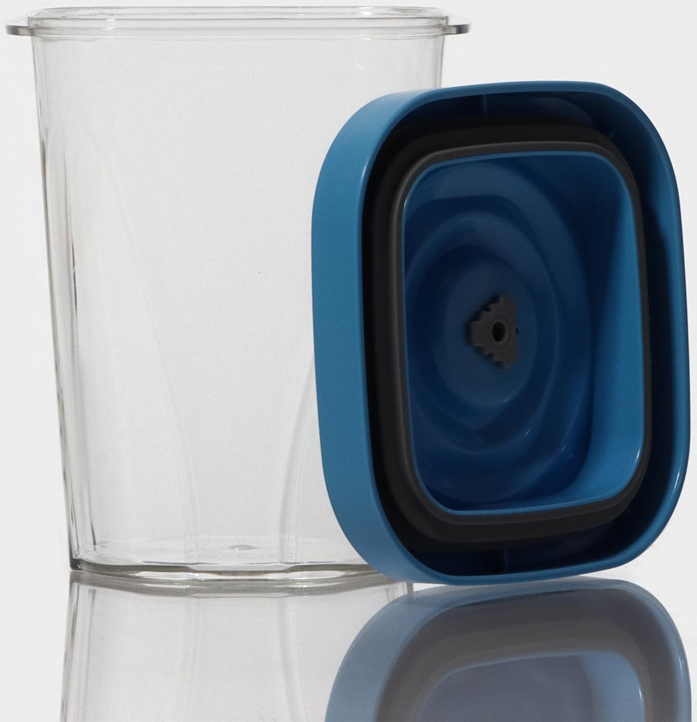 Набор банок для продуктов с вакуумом Доляна, 3 шт, 380 мл, 750 мл,1300 мл, насос, цвет голубой