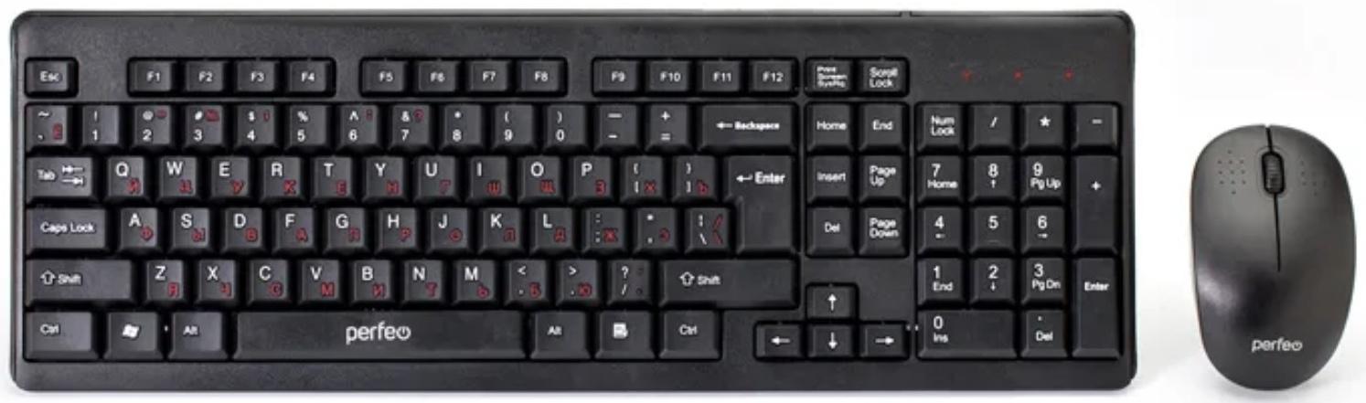 Комплект клавиатура и мышь Perfeo TEAM, мембран, 1000 dpi, USB, чёрный