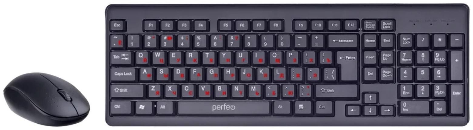 Комплект клавиатура и мышь Perfeo TEAM, мембран, 1000 dpi, USB, чёрный