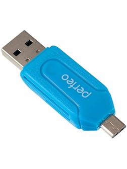 Кард-ридер OTG Perfeo PF-VI-O004, USB/Micro USB/Micro SD/MMC, синий
