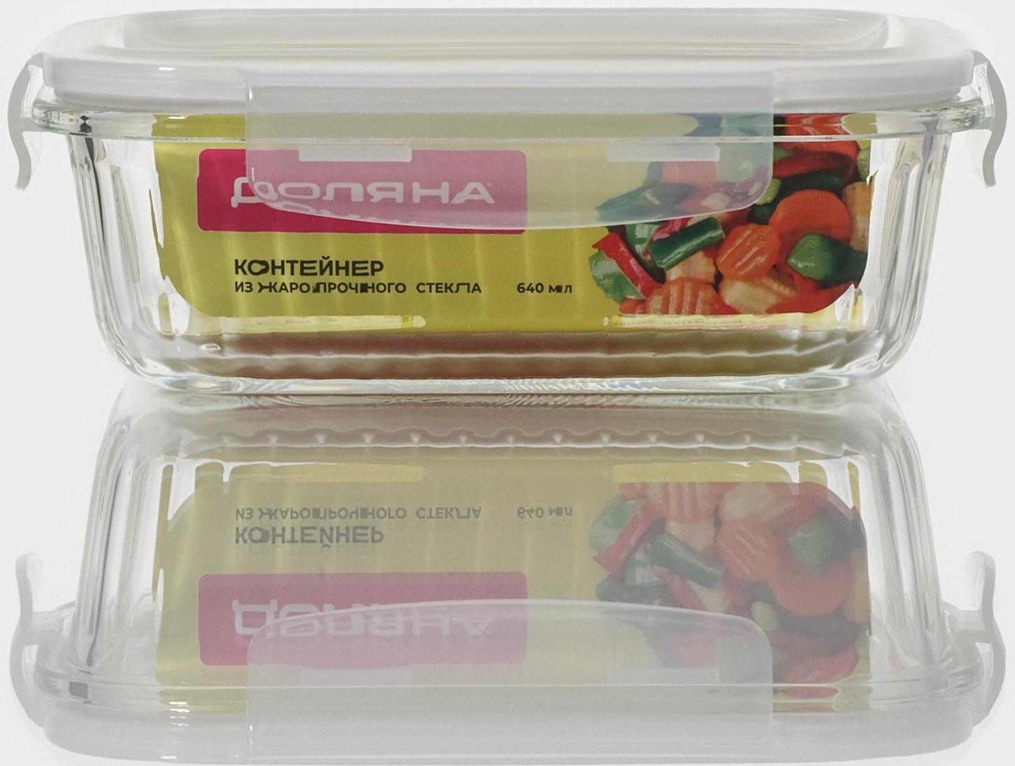 Контейнер из жаропрочного стекла Доляна «Данте», прямоугольный, 640 мл, 17×12,5×6,3 см