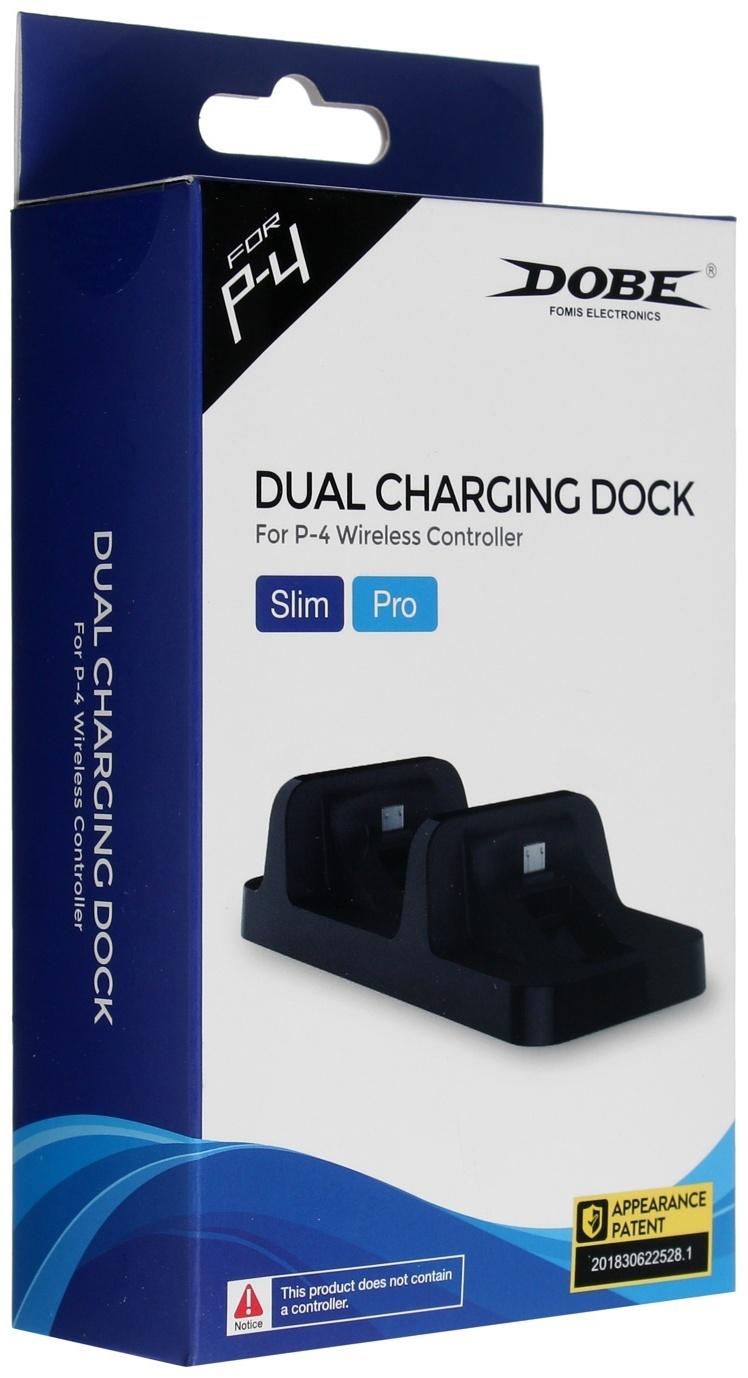 Зарядная станция для 2-х геймпадов PS4 Pro/Slim, Dobe TP4-002,  Dual Charging Doc, чёрная