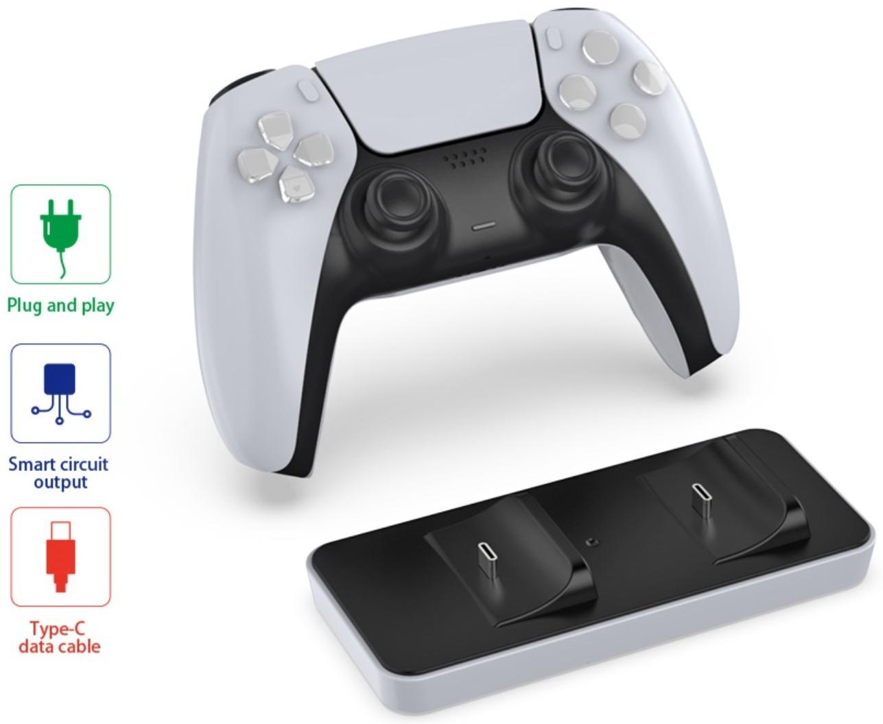 Зарядная станция для 2-x геймпадов PS5 Dobe TP5-0591, Charging Dock, чёрно-белая