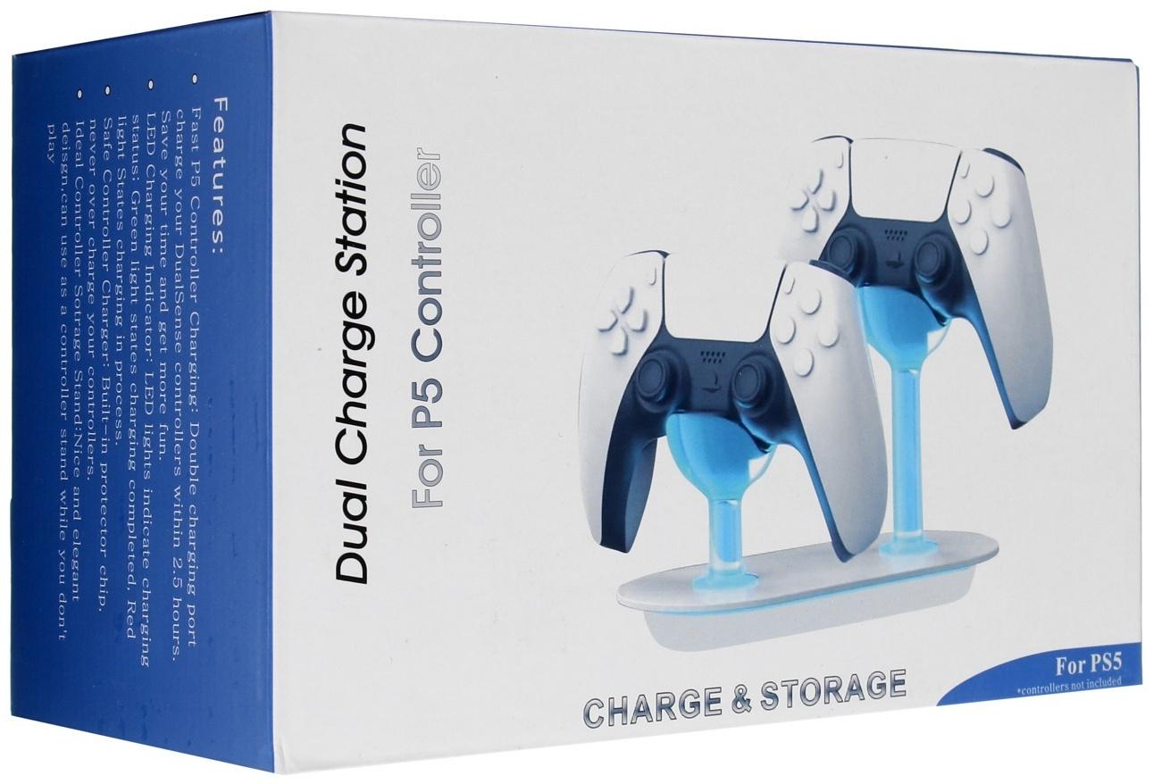 Зарядная станция для 2-х геймпадов PS5 Dobe HC-Р5015, подсветка, белый