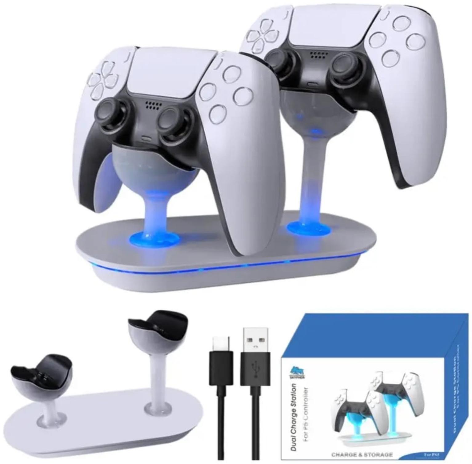 Зарядная станция для 2-х геймпадов PS5 Dobe HC-Р5015, подсветка, белый