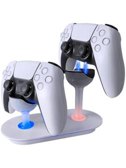 Зарядная станция для 2-х геймпадов PS5 Dobe HC-Р5015, подсветка, белый
