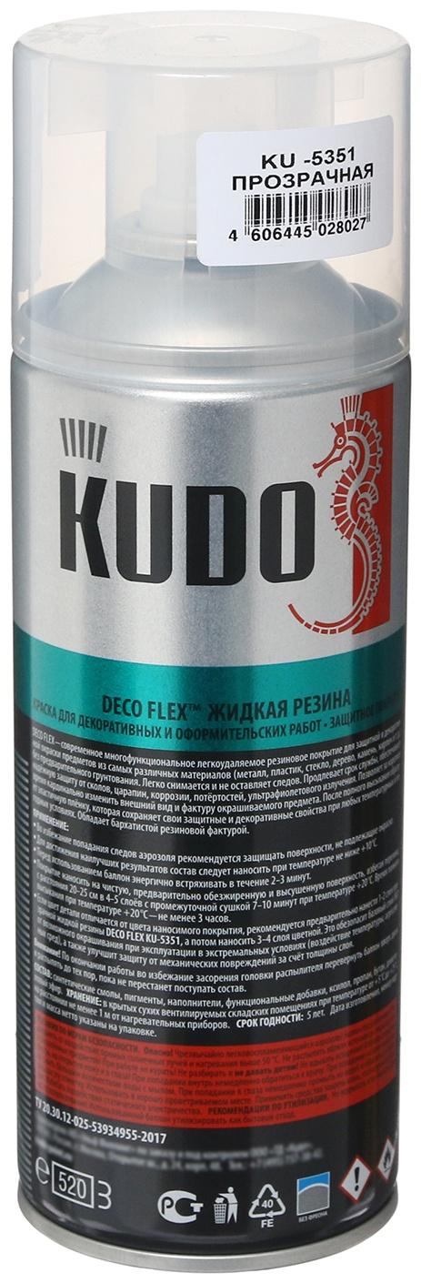 Жидкая резина, краска для декоративных работ KUDO DECO FLEX, прозрачная, KU-5351, 520 мл