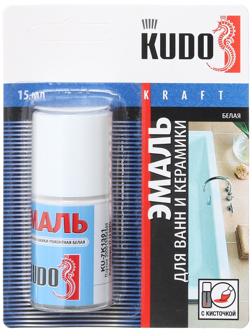 Эмаль KUDO для ванн и керамики с кисточкой, 15 мл, белая, KU-7K1301